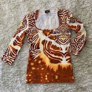Vintage Just Cavalli Animal Print Scoop Neck 3/4 Sleeve Top